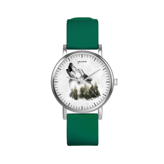 zegarki unisex Zegarek  mały - Wilk - silikonowy, zielony
