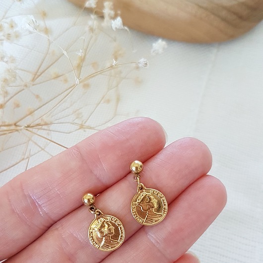 Kolczyki złote monety LEI handmade 