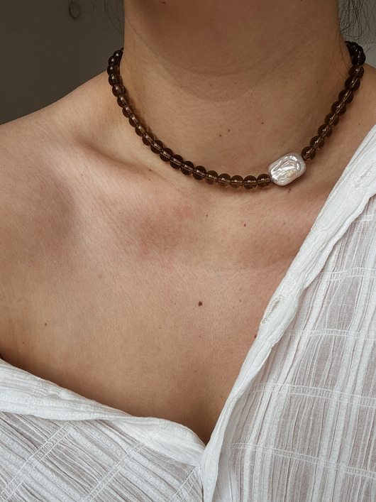 złote naszyjniki Naszyjnik Kwarc Dymny z perłą