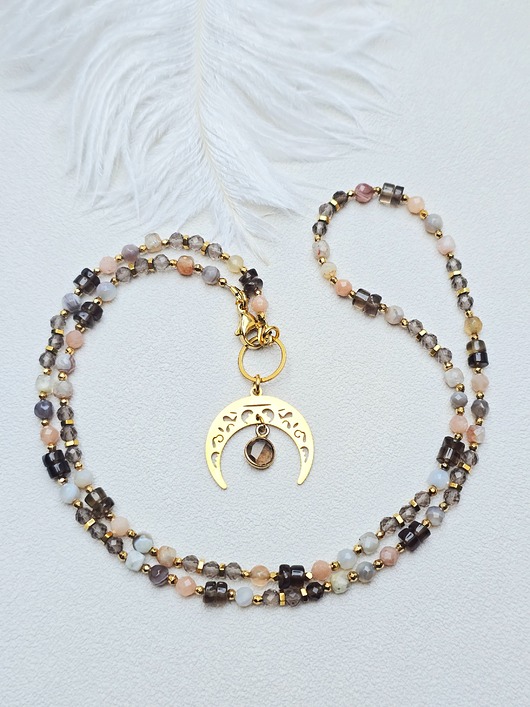 złote naszyjniki Naszyjnik Lunula  z Kwarcem Dymnym