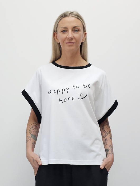 t-shirt damskie Bawełniany bezrękawnik z nadrukiem - Be happy