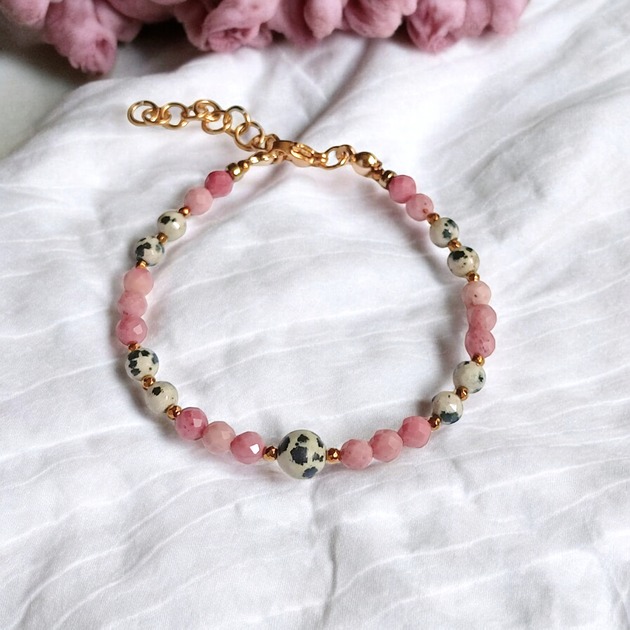 bransoletki z kamieni naturalnych Jaspis dalmatyński i rodonit bransoletka