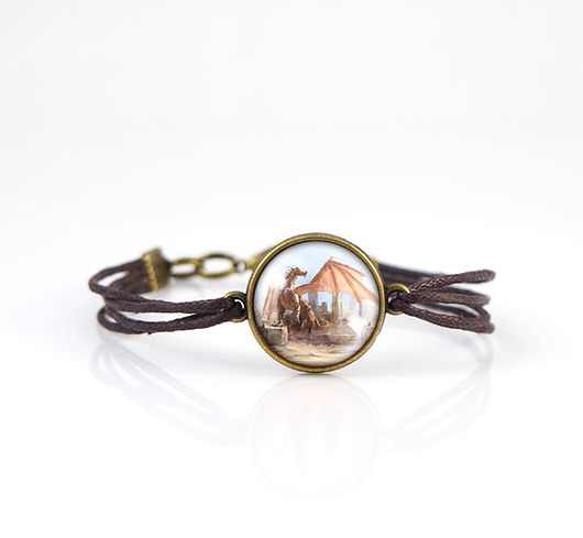 bransoletki ze szkła Bransoletka - Smok - sznurki, brąz