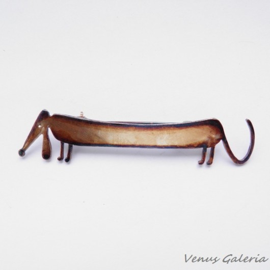 Broszka srebrna oksydowana- Jamnik brązowy VENUS GALERIA
