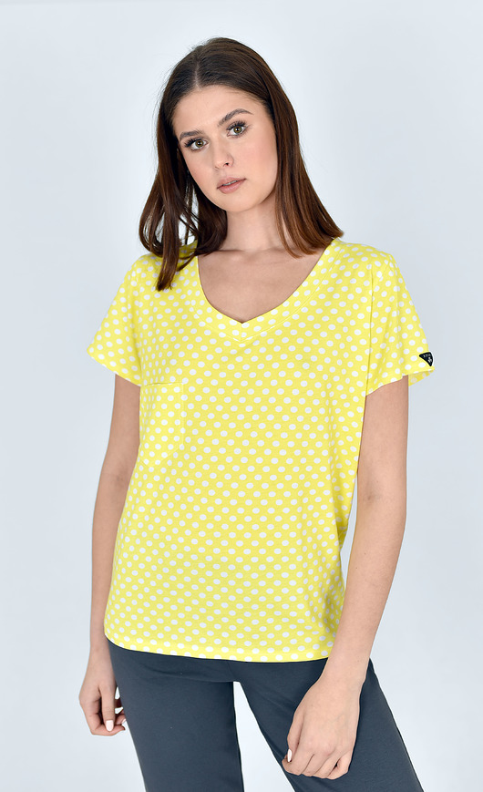 t-shirt damskie T-shirt V-Neck Cytrynka w kropki