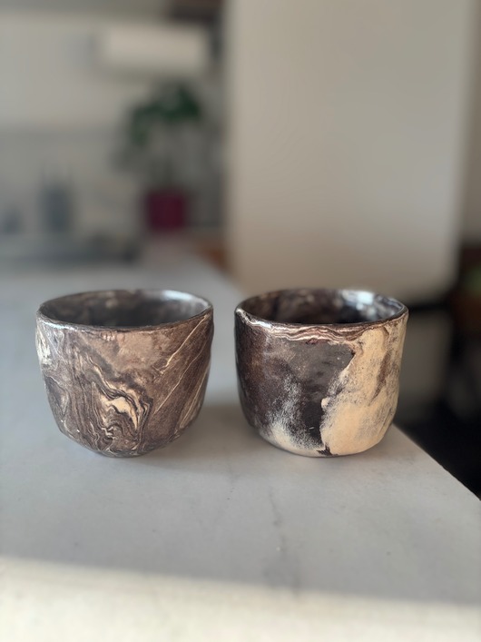 kubki i filiżanki Zestaw 2 Ceramicznych Czarek Marble Effect 200 ml