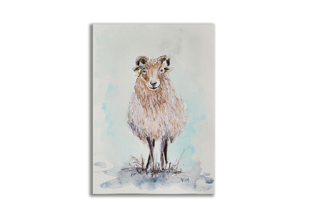 grafiki i ilustracje Obraz ręcznie malowany "Baranek"