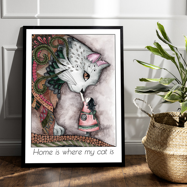 grafiki i ilustracje Plakat z kotem- spotkanie