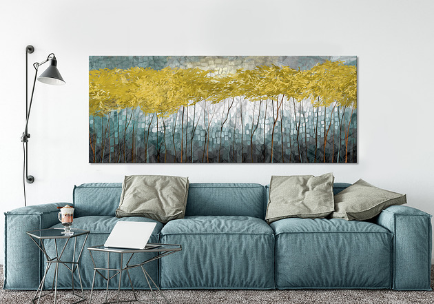 obrazy Grafika na płotnie pejzaż, las- 150x60cm