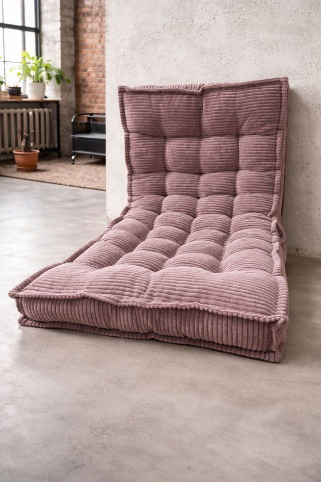 pufy do siedzenia Materac pikowany Siedzisko futon Poducha Pikowana Sztruksowa Lawendowy róż