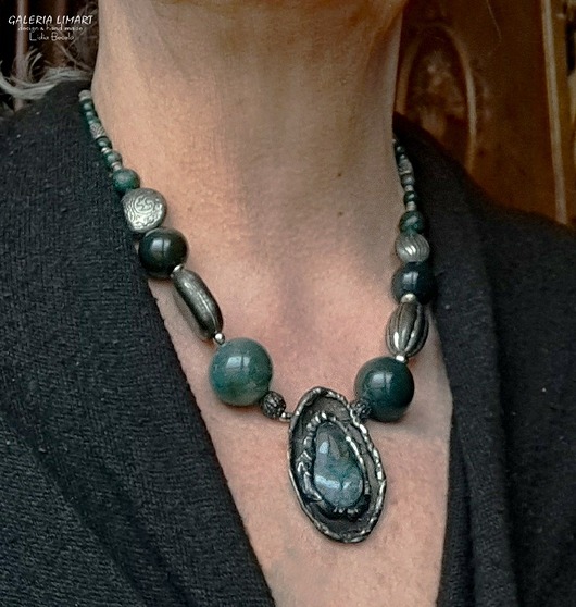 wisiory Unikalny naszyjnik z agatem mszystym. Oryginalny prezent handmade
