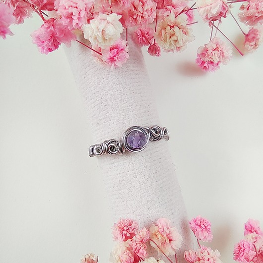 pierścionki srebrne Pierścionek Ametyst regulowany stal chirurgiczna handmade