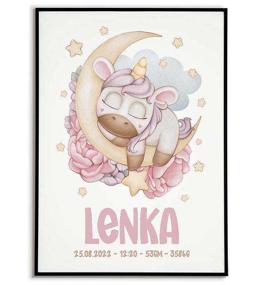 plakaty Plakat  METRYCZKA JEDNOROŻEC dla dziecka