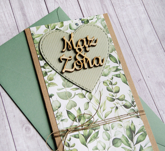 zaproszenia i kartki na ślub Kartka ślubna - zieleń - mąż & żona