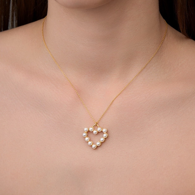 złote naszyjniki Naszyjnik z dużym perłowym sercem - srebro 925 pozłacane