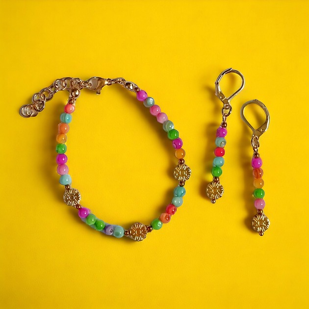 komplet biżuterii RAZEM TANIEJ : summer collection : kolorowa muszla, kwiatuszki