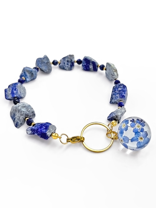 bransoletki z kamieni naturalnych Bransoletka lapis lazuli & niezapominajki