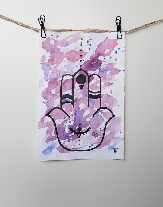 grafiki i ilustracje Karta Fioletowa Chamsa, akwarela