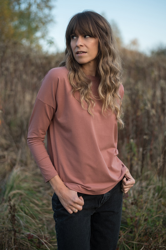 Longsleeve basic koniak z bawełny organicznej Sistu