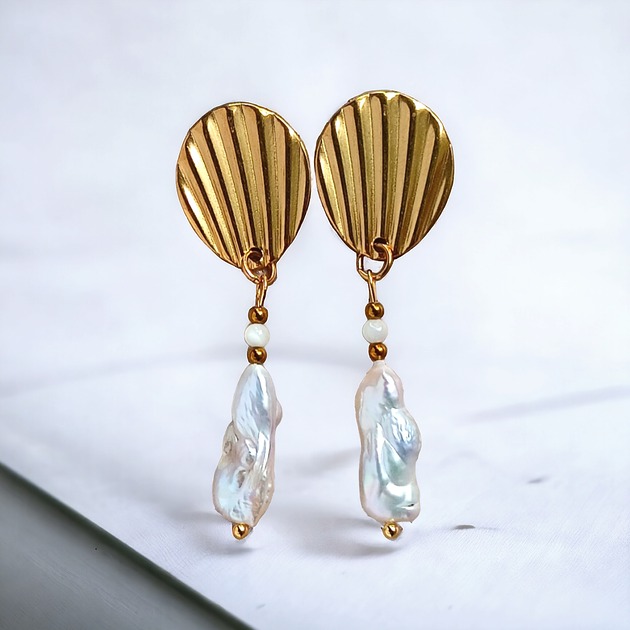 kolczyki z kamieniami Zjawiskowe kolczyki :: PERŁY i stal pozłacana