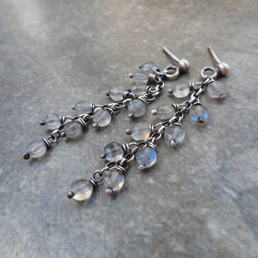 kolczyki srebrne Labradorytowe pastylki srebro 925