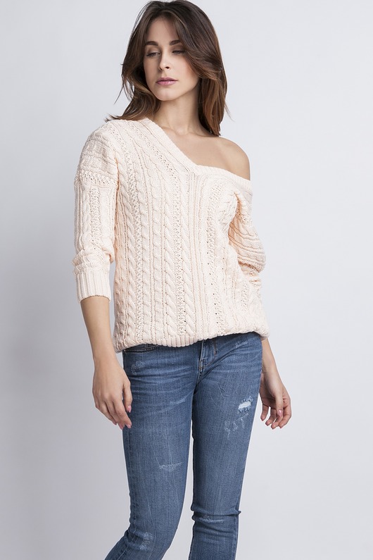 Sweter z dekoltem V, SWE079 róż MKM MKMswetry