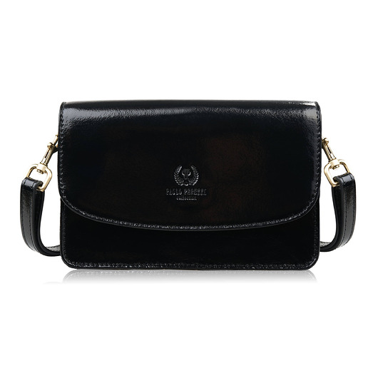 torby na ramię Torebka damska skórzana lakierowana mała czarna kopertówka na ramię