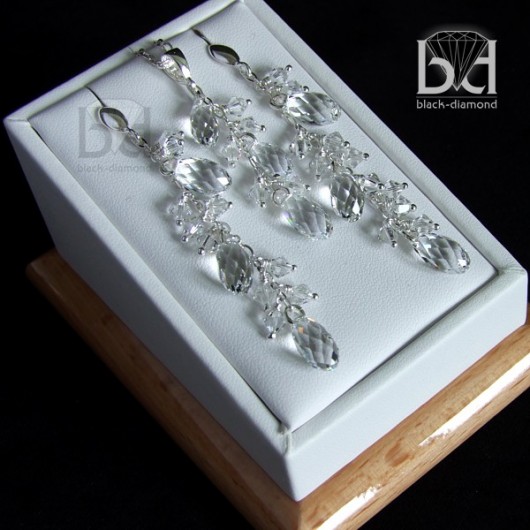 Komplet - Krystaliczne krople kryształ Swarovski Black Diamond