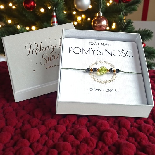 bransoletki z kamieni naturalnych Amulet - POMYŚLNOŚĆ - świąteczne pudełko - OLIWIN, ONYKS