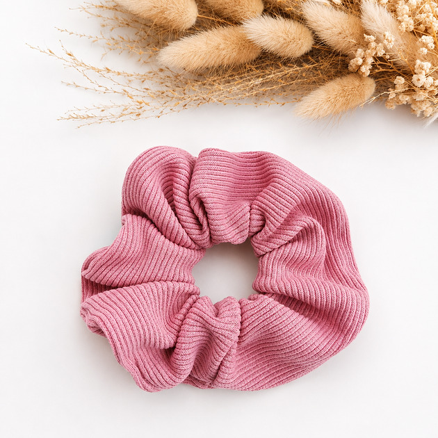 gumki do włosów Frotka scrunchie z prążkowanej dzianiny - pudrowy malina
