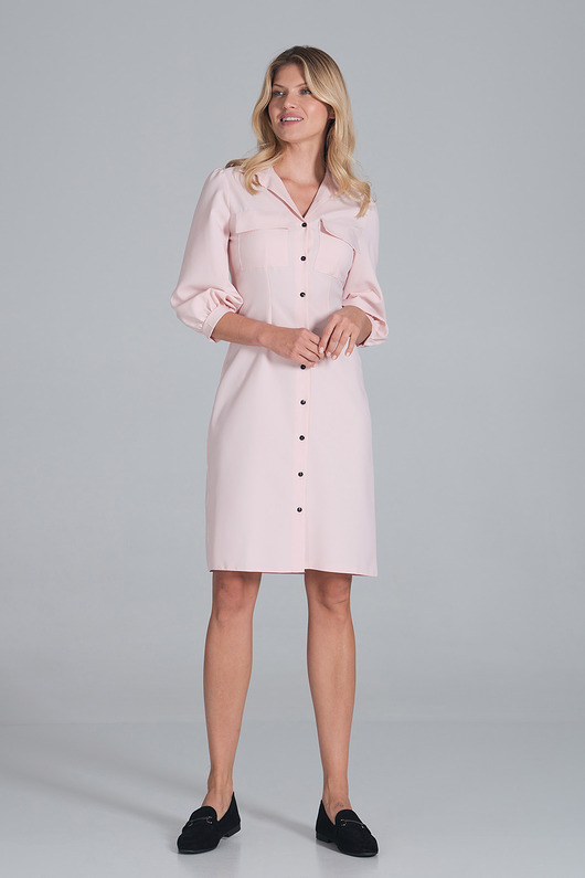 sukienki midi damskie Elegancka sukienka koszulowa midi z bufiastymi rękawami i guzikami - M849