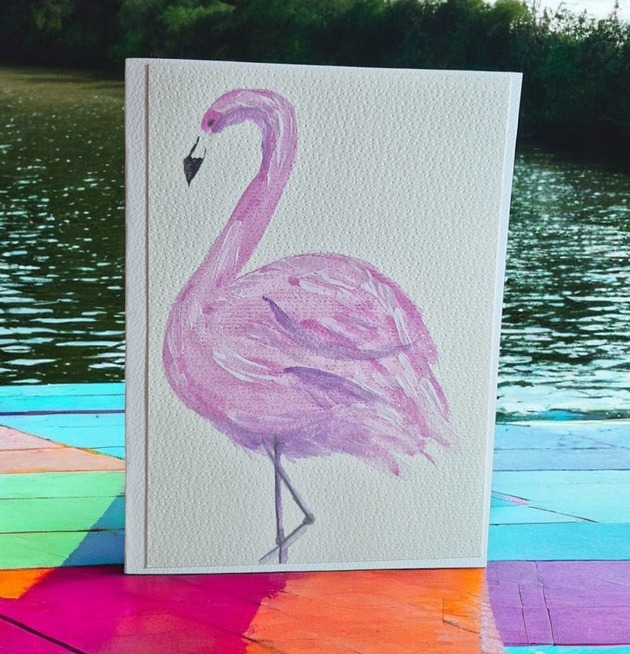 grafiki i ilustracje Ręcznie malowana akwarelami kartka okolicznościowa z flamingiem