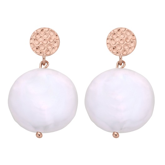 kolczyki pozłacane Kolczyki z różowego złota z dużymi płaskimi perłami