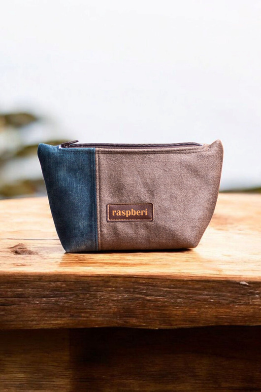 kosmetyczki Niebiesko-brązowa welurowa kosmetyczki MIDI