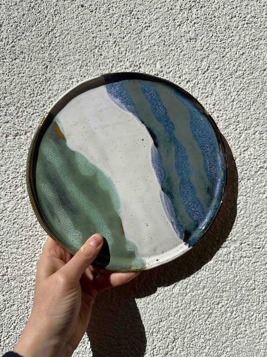 patery i talerze Talerz obiadowy, błękitno-biało-zielony