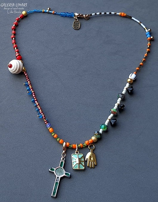 chokery Eklektyczny naszyjnik boho i vintage jedność w różnorodności mix-unikat