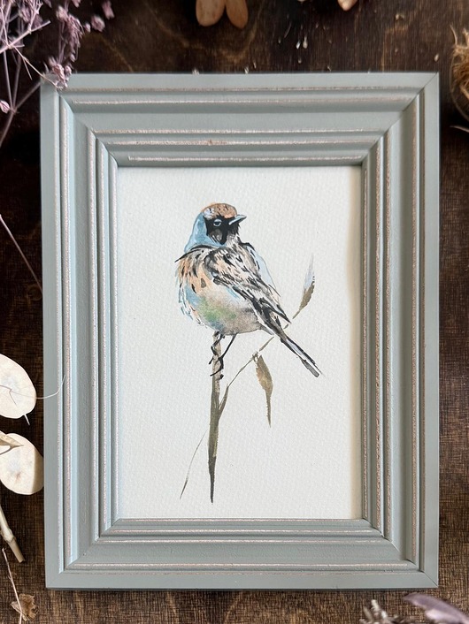 obrazy Ręcznie malowany obrazek "Ptak na gałęzi"