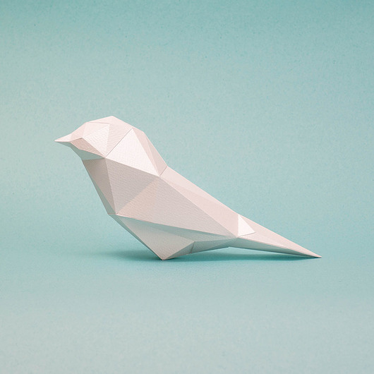 figurki i rzeźby PTAK, papierowy model do sklejenia, pearl white.
