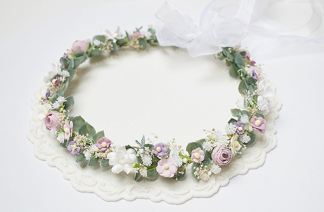 wianki komunijne Wianek komunijny dla dziewczynki biel,fiolet, zieleń.