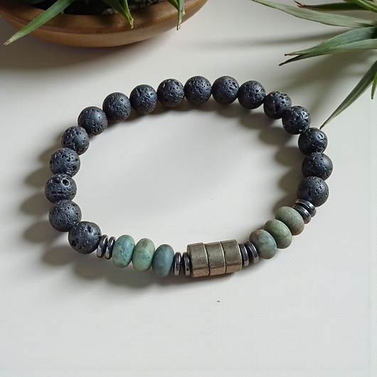 biżuteria męska Turkus, piryt, lawa : męska bransoletka