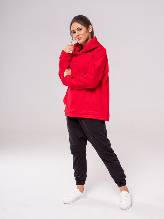 bluza z kapturem   OVERSIZE HOODIE RED  Flawless