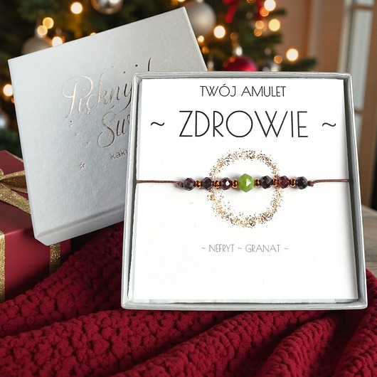 bransoletki z kamieni naturalnych Wysyłka 24h : amulet - ZDROWIE - świąteczne pudełko - NEFRYT, granat
