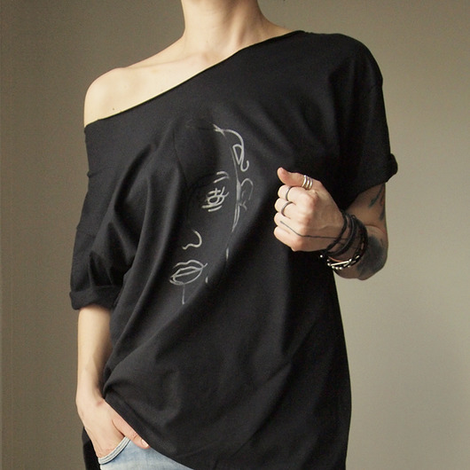 S-XXL Czarny line art twarz czarny oversize ONE MUG A DAY