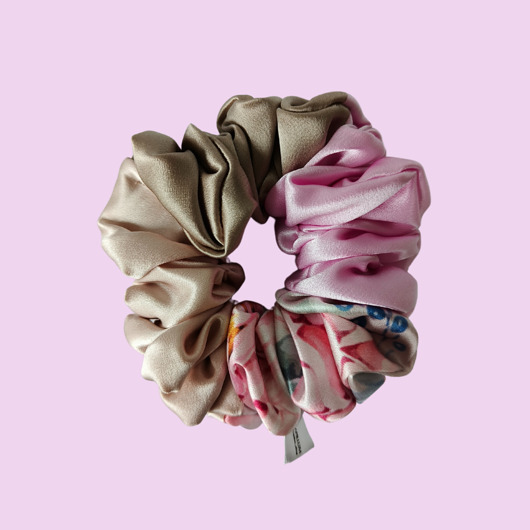 gumki do włosów Gumka jedwabna, scrunchie, frotka wiosenne kwiaty pudrowy róż MAXI