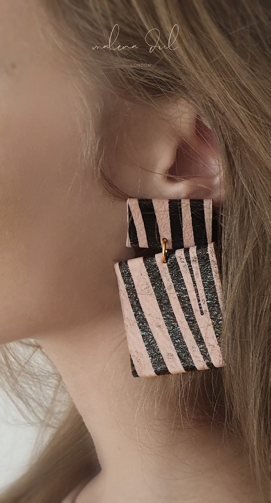 kolczyki - inne kolczyki RAW, duże różowo-czarne zebra