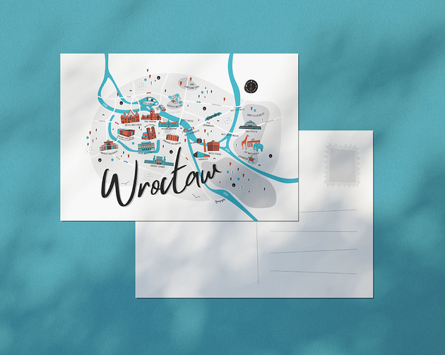 kartki okolicznościowe - wydruki Wrocław Mapa pocztówka A6 2 szt.