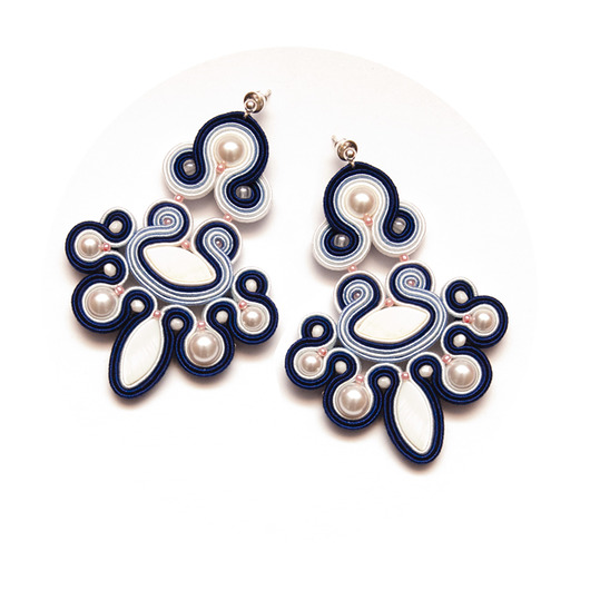 kolczyki soutache Biało niebieskie kolczyki sutasz
