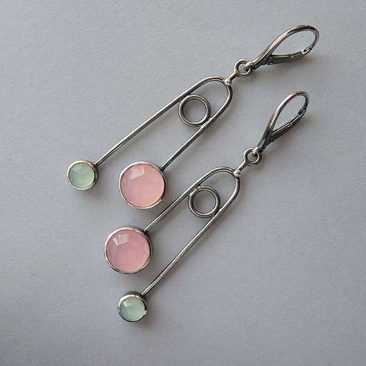 kolczyki srebrne Kolczyki srebrne -pudrowy róż i mięta-