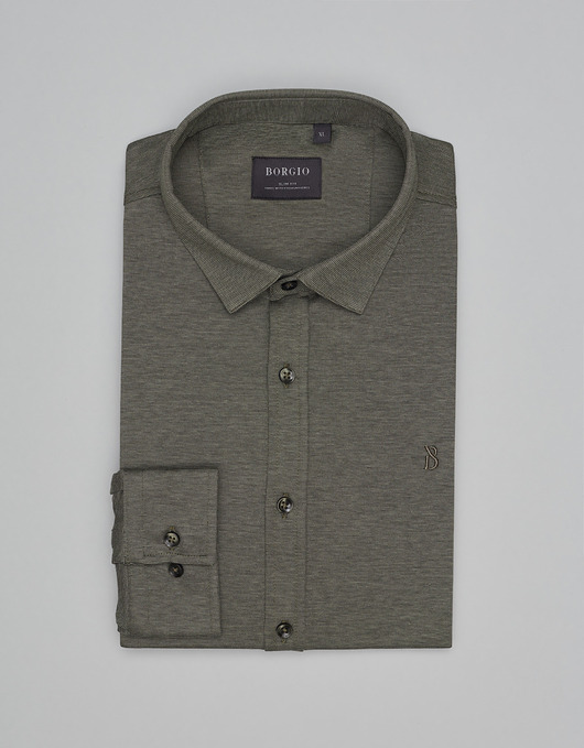 koszule męskie Koszula raguza 00499 długi rękaw zielony slim fit