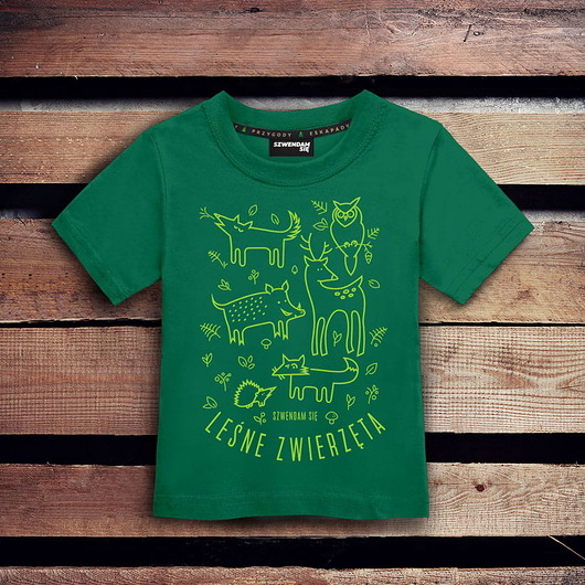 t-shirty dla chłopców Koszulka dziecięca LEŚNE ZWIERZĘTA zielona 3-4 lata